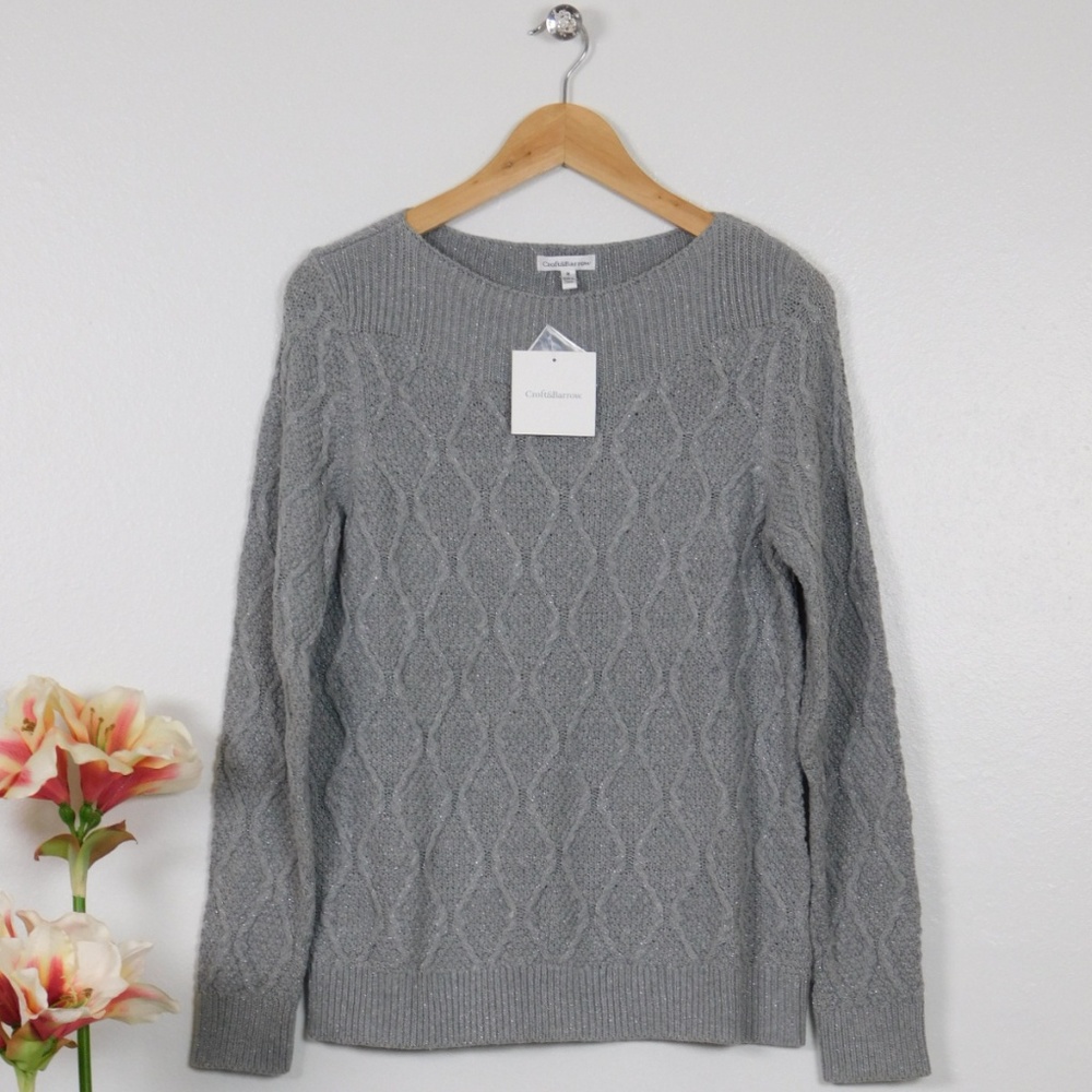 NWOT Sparkling Croft And Barrel Silver Metallic Boat Neck Sweater M